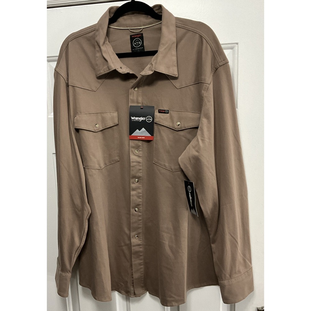 Wrangler All Terrain Gear Long Sleeve Brown/Beige Outdoors Hiking Shirt Mens XXL